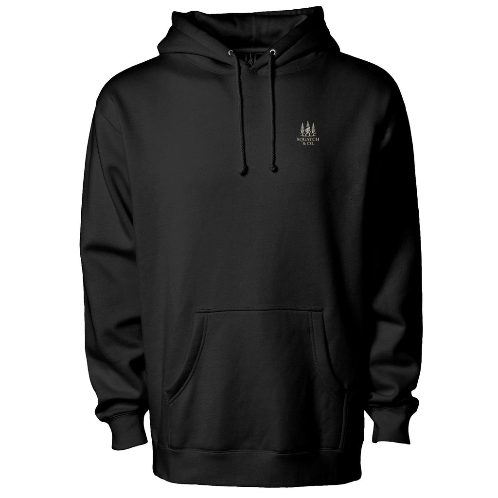 The Quiet Hours Hoodie — Squatch & Co. 12oz USA-milled cotton fleece pullover with embroidered chest mark