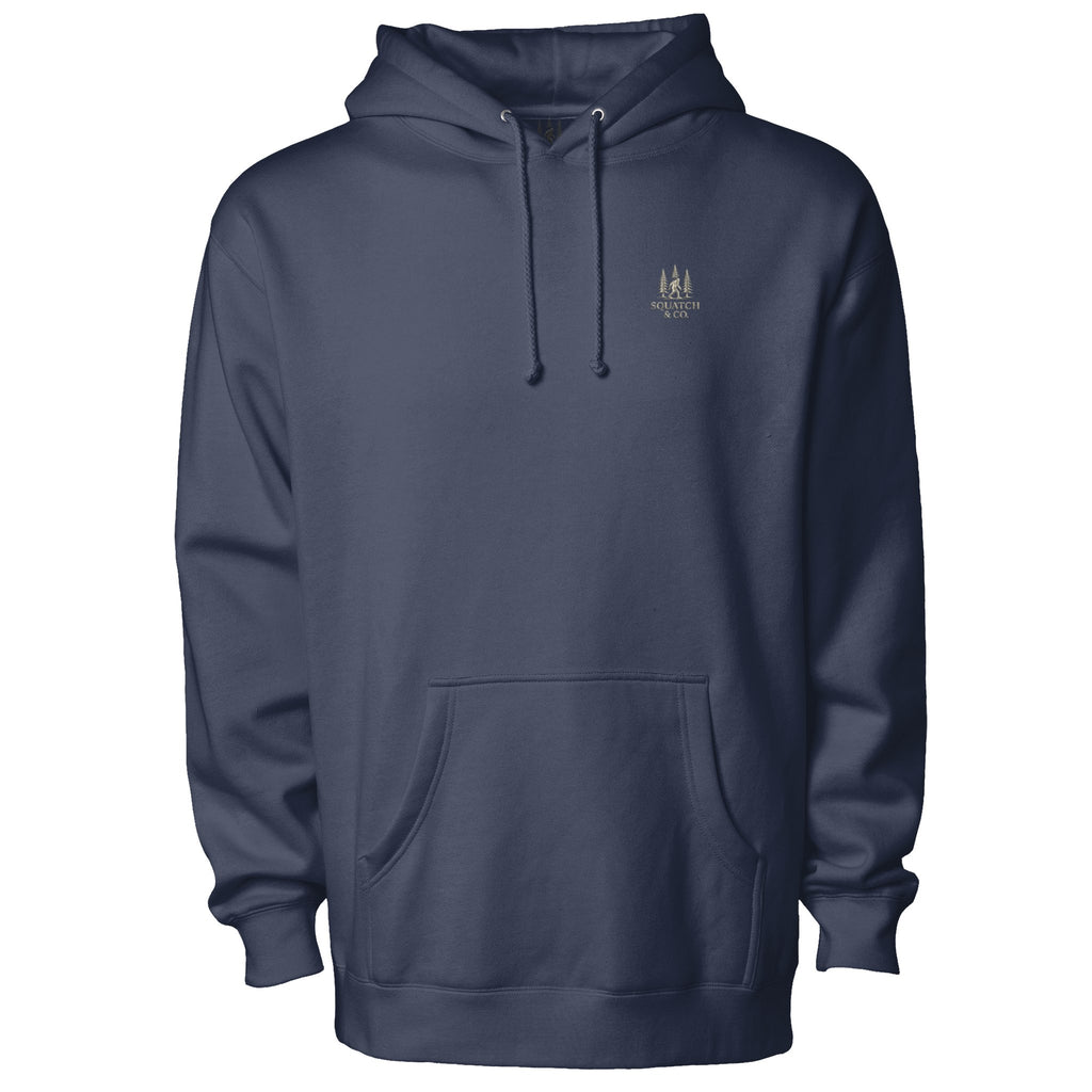 The Quiet Hours Hoodie — Squatch & Co. 12oz USA-milled cotton fleece pullover with embroidered chest mark