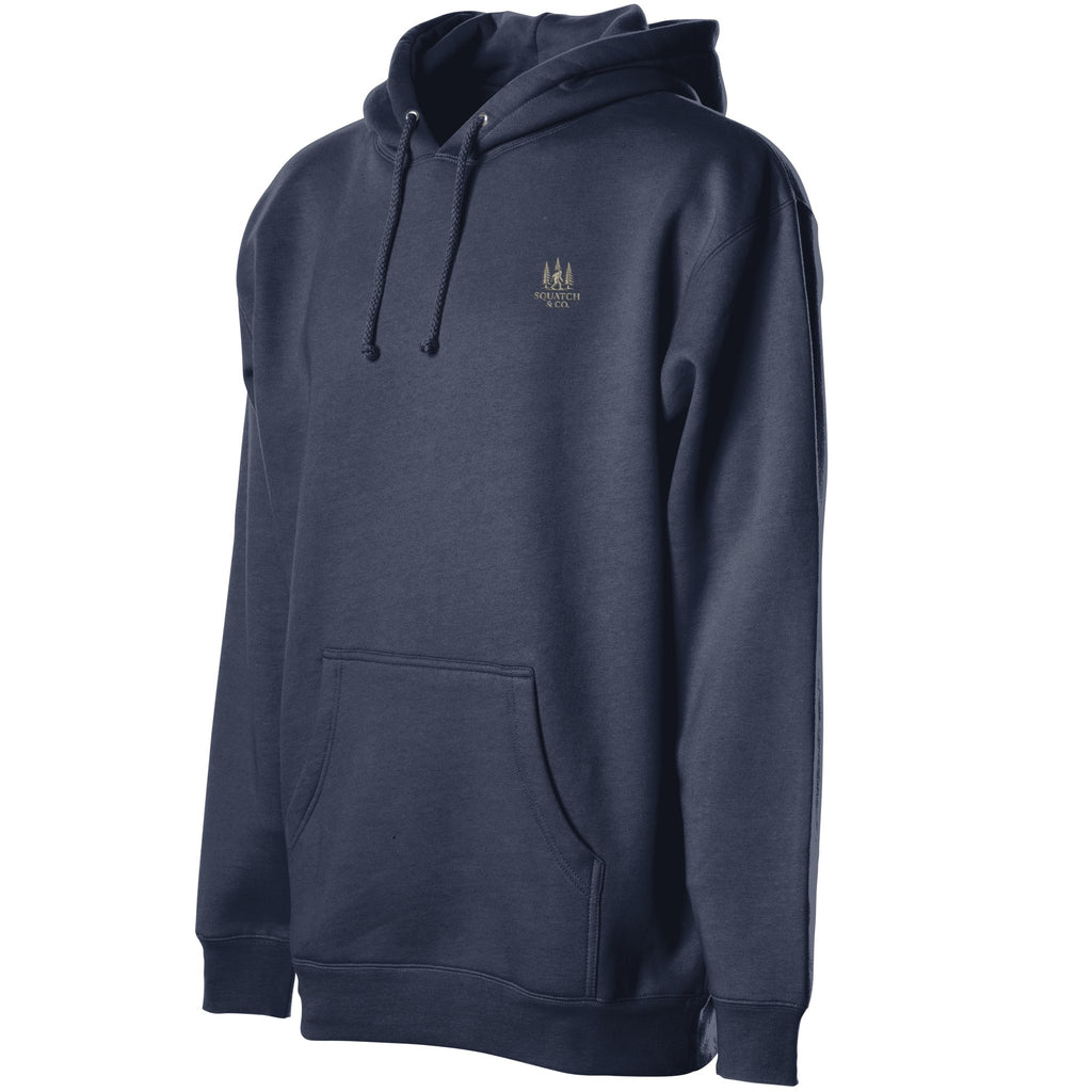 The Quiet Hours Hoodie — Squatch & Co. 12oz USA-milled cotton fleece pullover with embroidered chest mark