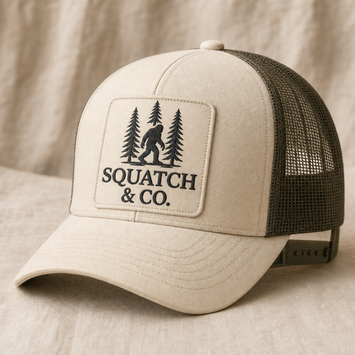The Bigfoot Trucker — Squatch & Co. heritage trucker hat with embroidered Squatch & Co. logo patch